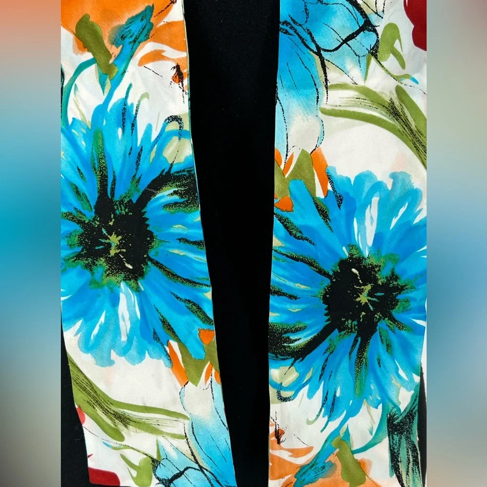 TALBOTS SILK SCARF, FLORAL IN WHITE‎ BLUE ORANGE AND RED